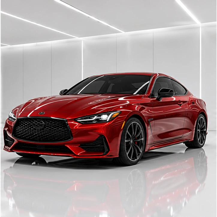 Illustrative glossy red coupe with tinted windows